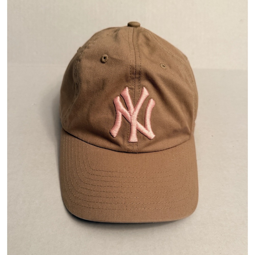 '47 Brand New York Yankees Hat Khaki Tan Pink Logo MLB Cap Casual 100% Cotton